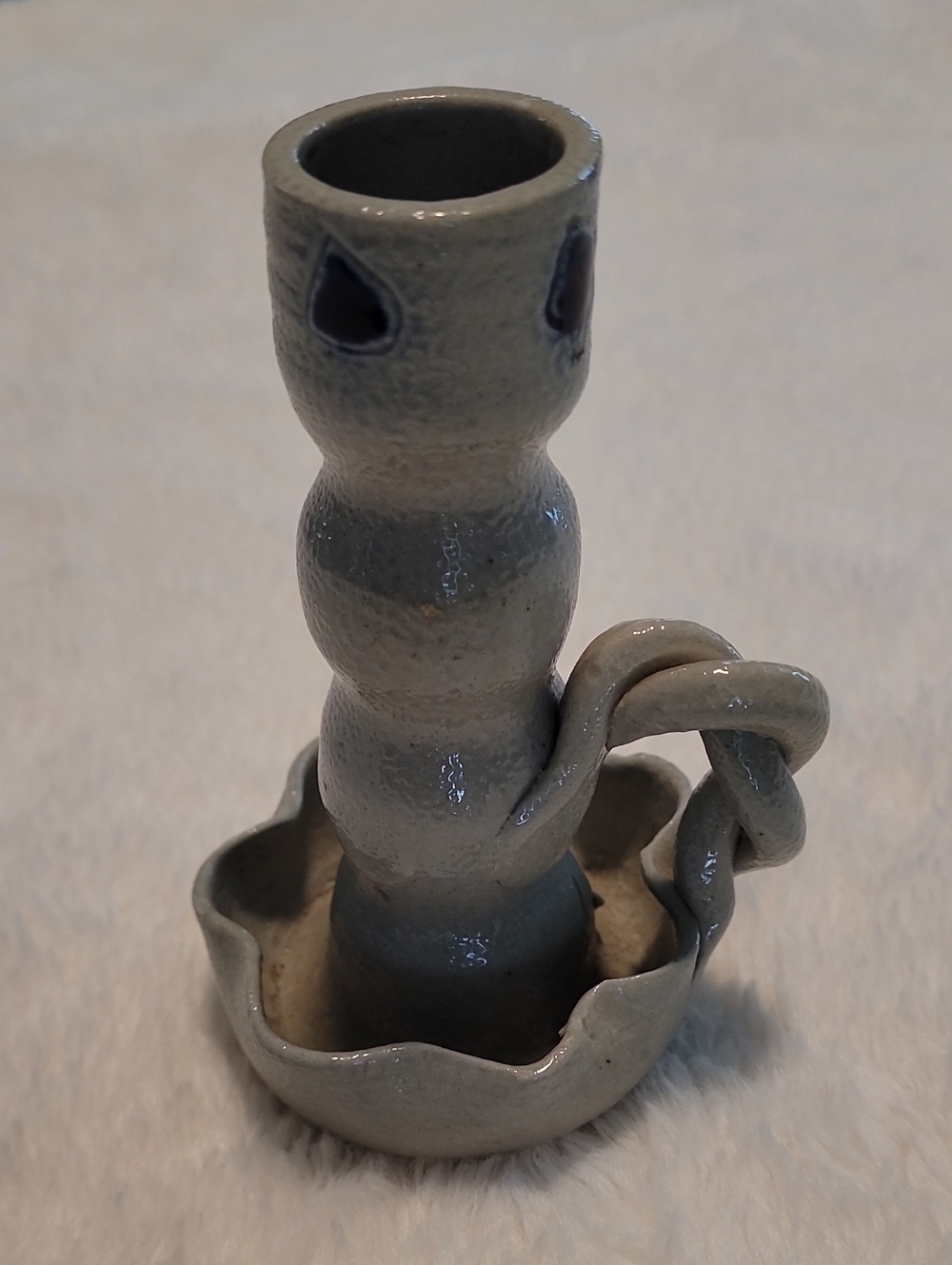 Vintage Williamsburg Pottery Salt Glazed Stoneware Candlestick Holder Colonial